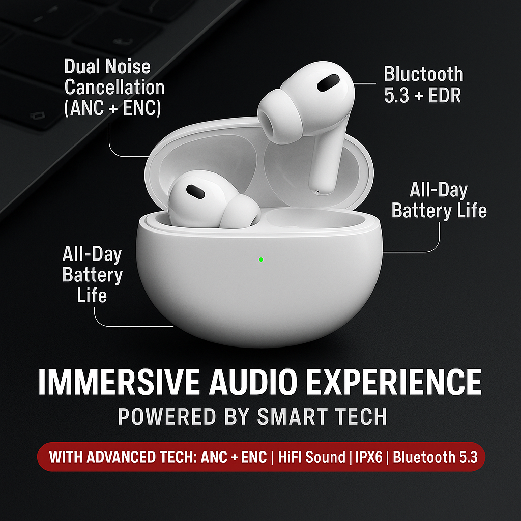 EchoNova Pro Earbuds – Dual Noise Cancellation, Rich Sound & All-Day Comfort