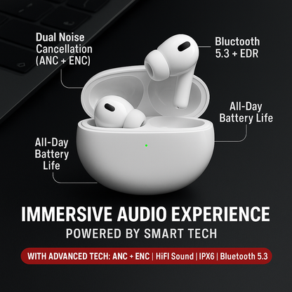 EchoNova Pro Earbuds – Dual Noise Cancellation, Rich Sound & All-Day Comfort